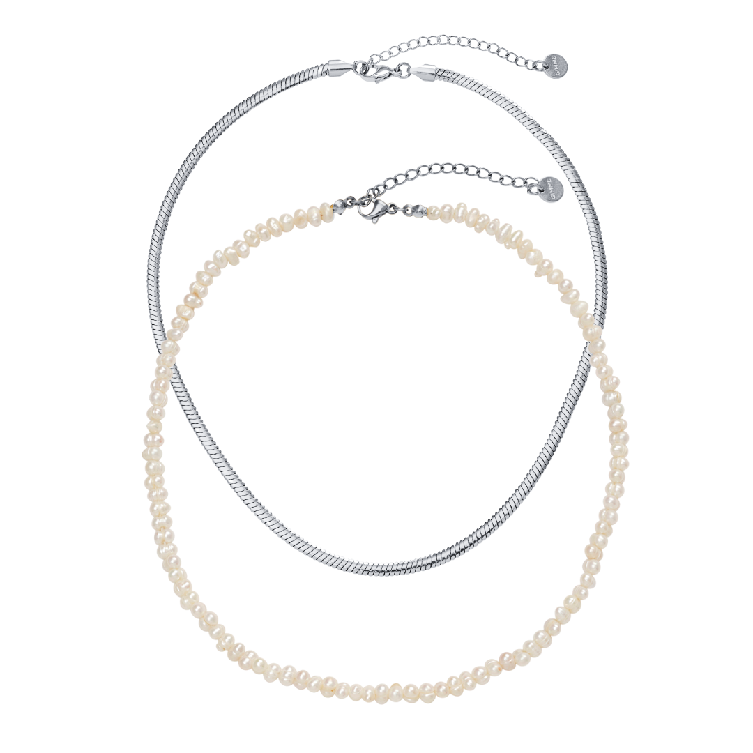 Pearl & Snake Necklace Bundle (Silver)