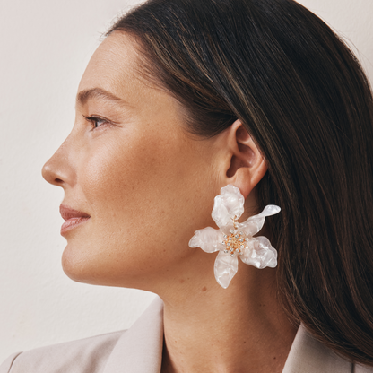 Fleur Statement Flower Earrings (White)