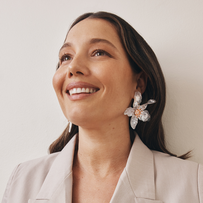 Fleur Statement Flower Earrings (White)