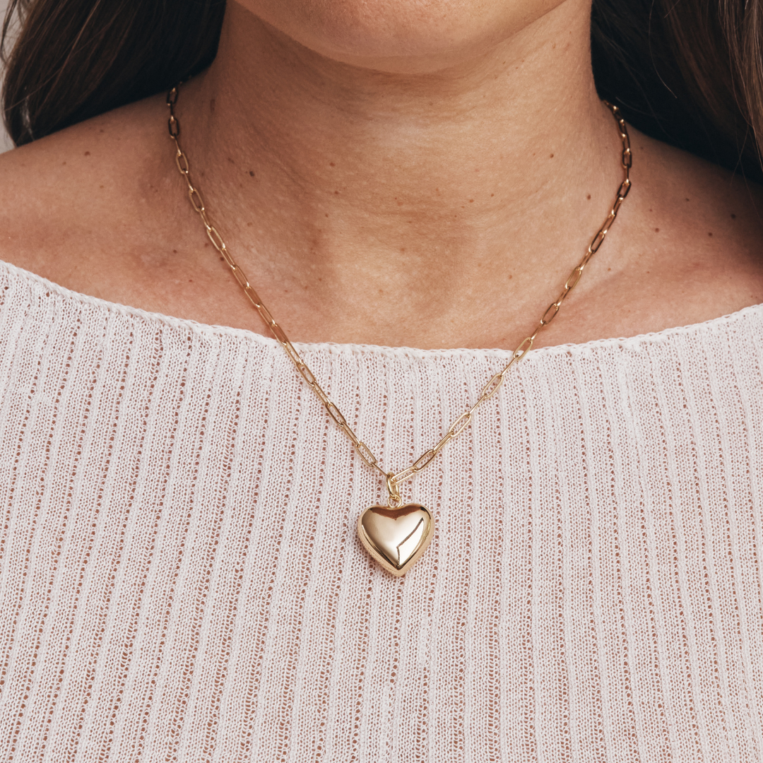 Ella Puffy Heart Necklace (Gold)