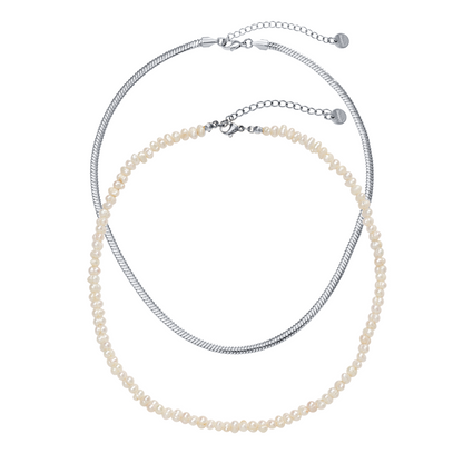 Pearl & Snake Necklace Bundle (Silver)