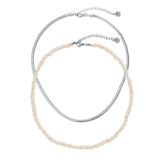 Pearl & Snake Necklace Bundle (Silver)