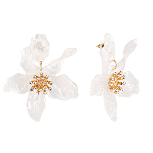 Fleur Statement Flower Earrings (White)