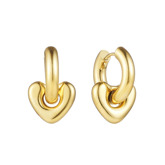 Lisa Puffy Heart Gold Earrings (Gold)