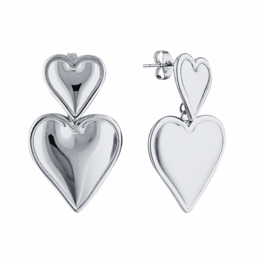 Alexandra Double Heart Earrings (Silver)