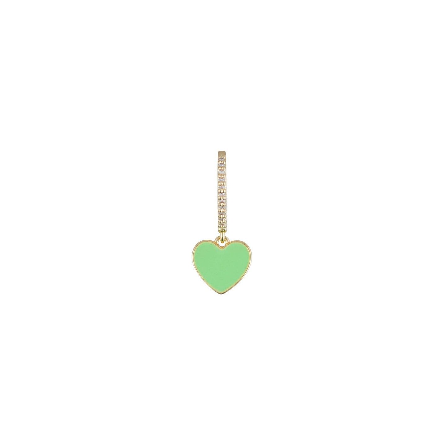 Green enamel heart shaped pendant with clear stone embellishments 